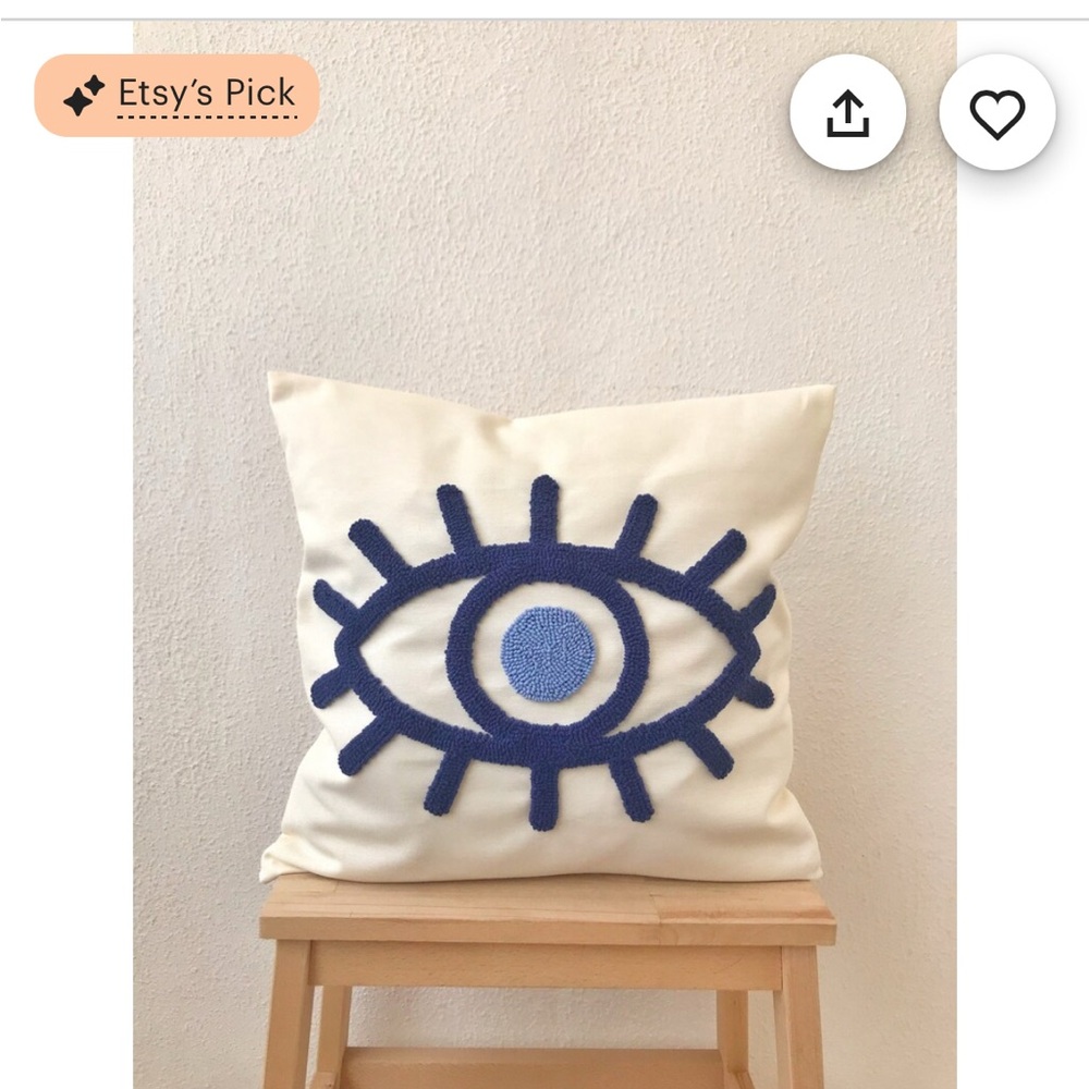 Evil Eye Hand Hooked Pillow Cover